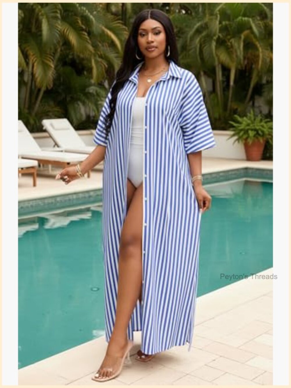 Women's Short Sleeve Button Down Maxi Shirt Dress with Pockets - Picture 2 of 7